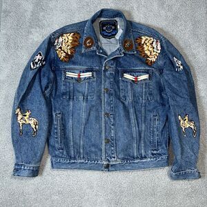 Vintage Keds Jean Jacket Hand Made Native American Theme Beaded OOAK Oversized